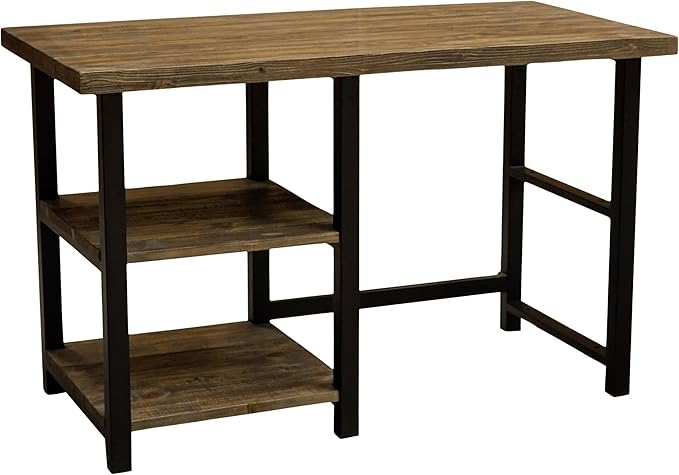 Alaterre Furniture Pomona 48-Inch Industrial Study Desk with Solid Pine Wood Top 2 Open Shelves and Metal Frame – Writing Desk with Floor Levelers for Home Office Bedroom or Dorm (Natural Finish)