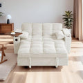  Large Size Convertible Sleeper Sofa BedPolka dot Velvet Pull Out Futon Couch with Storage handrails &amp Rotating Side TablesConvertible Sofa Couch for Living RoomRV (Beige)
