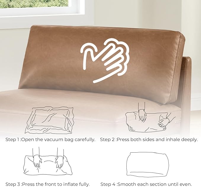CHITA 83 Super Large Luxury Loveseat Sectional Modular Sofa FSC Certified Down Filled Modern Sofa Deep Seat Comfty Cloud Couch 2 Seat Couch Solid Wood Leg Faux Leather in Camel
