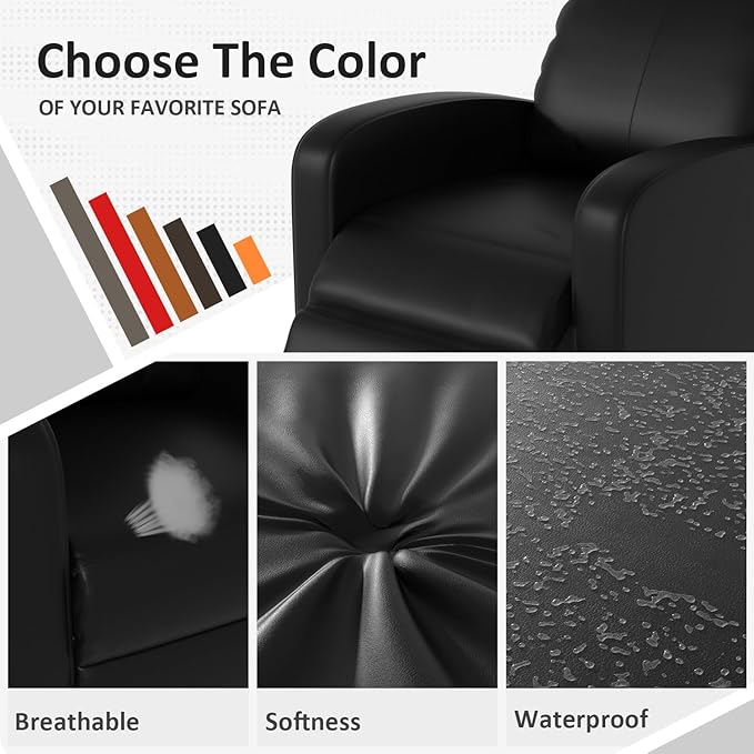 Massage Recliner Chair Single Sofa Chair with Remote Control Chair Recliner Lazy Recliner Chair Living Room Recliners with Pu Leather Padded Seat Backrest Recliner Chairs for Adults Black