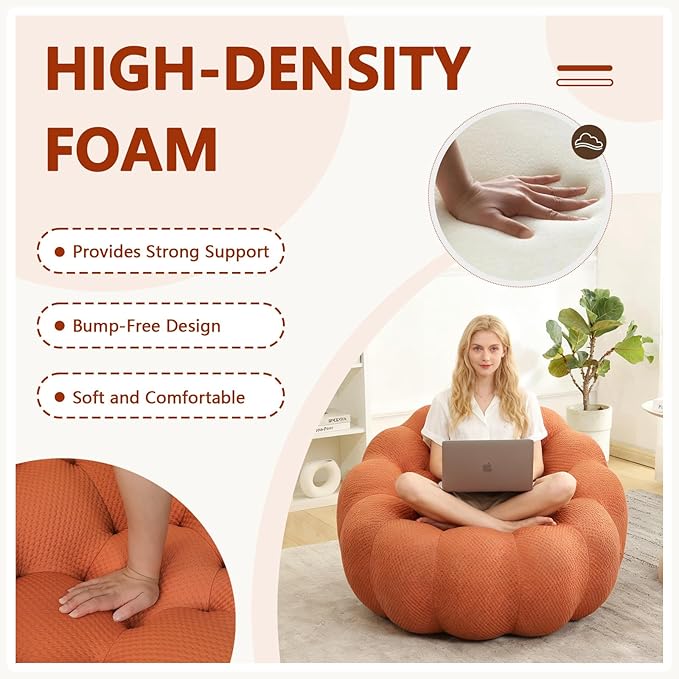 Bean Bag Grey Chair for Bedroom Small Comfy Chairs for Living Room Small Space Comfortable Corner Reading Chair for Adults/Teens No Assembly Required 350 LBS Capacity (Orange)