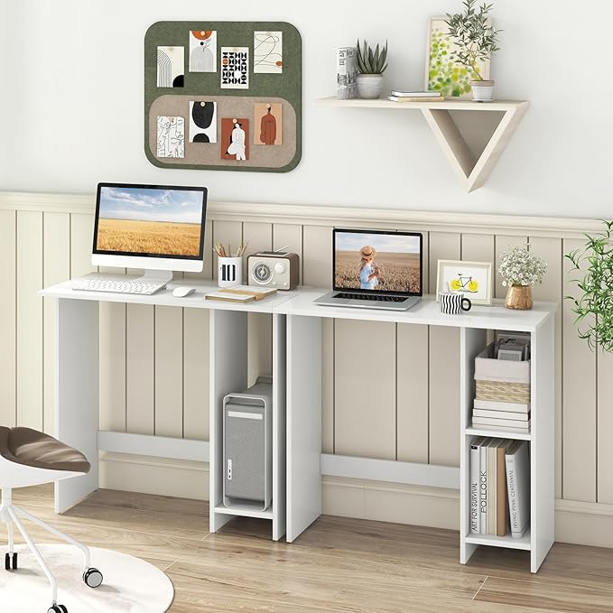 Giantex Small White Desk Compact Study Writing Desk with 3-Position Adjustable Shelf Anti-Toppling Kit Modern PC Laptop Table Home Office Computer Workstation for Small Space Bedroom Dorm