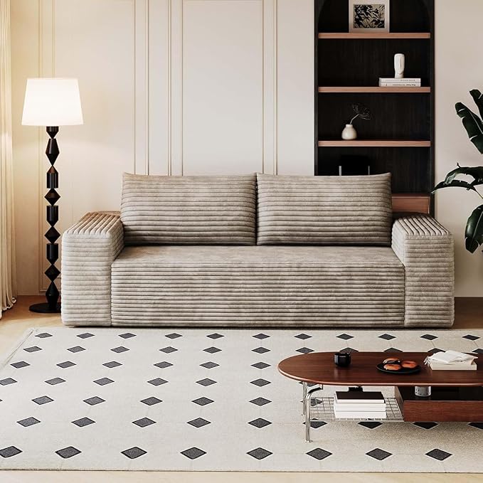 71 Cloud Boneless Loveseat Sofa Couch Bean Bag 3-Seater Couch with Memory Foam Corduroy Comfy Floor Sofa Deep Seat for Living Room Bedroom Apartment No Assembly (Camel)