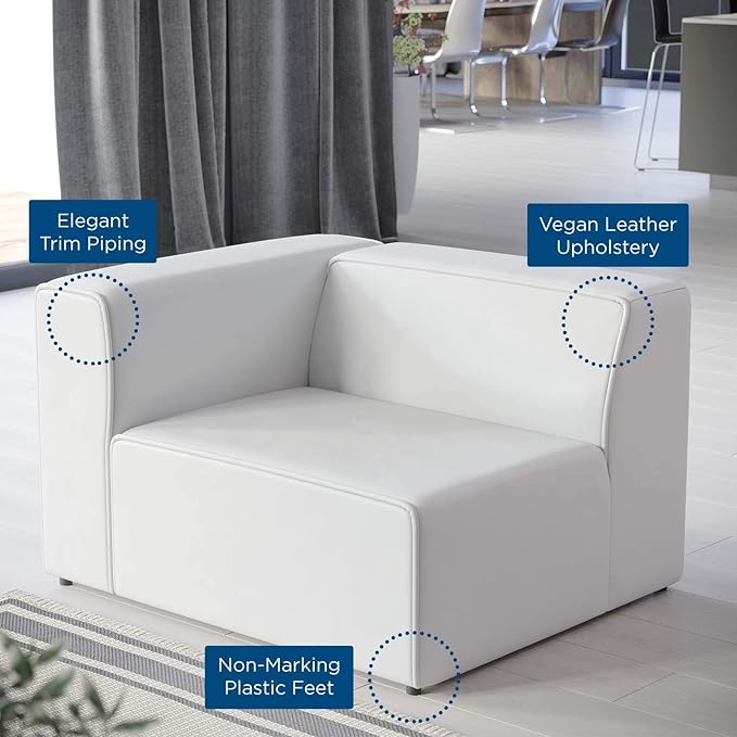 Modway Mingle Vegan Leather Sectional Sofa Left-Arm Chair in White