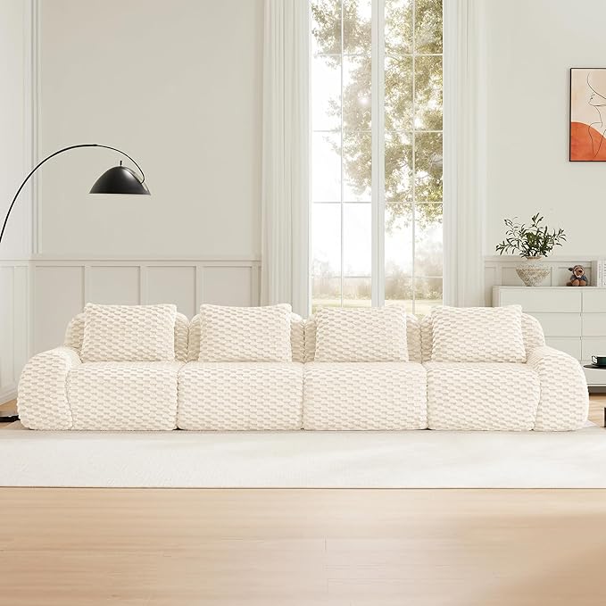 Cloud Sectional Couches for Living Room Boneless Couch Modular Sectional Sofa Modern Deep Seat Sofa with Pillows 4 Seater Comfy Floor Couch for Bedroom No Assembly RequiredWhite
