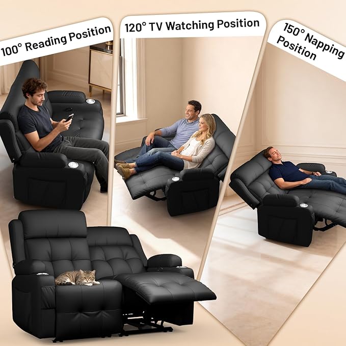 Reclining Loveseat Wall-Hugger Loveseat Recliner Design with USB/Type C Charging &amp Storage &amp Cupholder Pebble-Weave Fabric Recliner Sofa Couch for Living Room Home Theater &amp RV Use