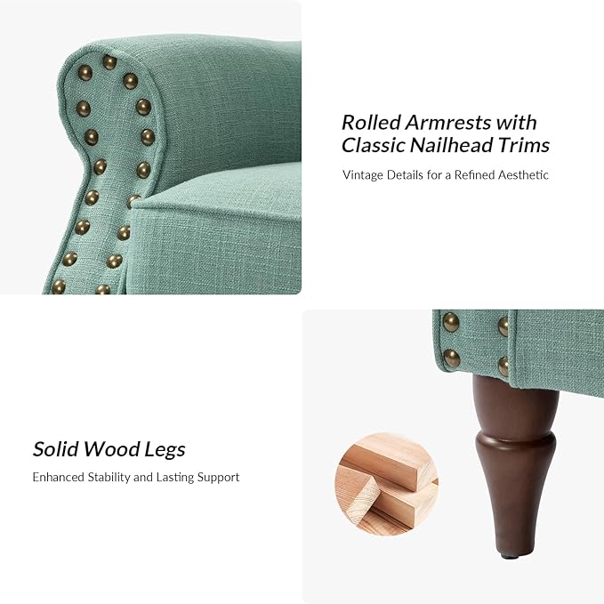 HULALA HOME Accent Chair with Wood Legs &amp Removable Cushion Modern Wingback Armchair with Nailhead Trim Comfy Upholstered Lounge Chair Single Sofa Chairs for Living Room Bedroom Sage