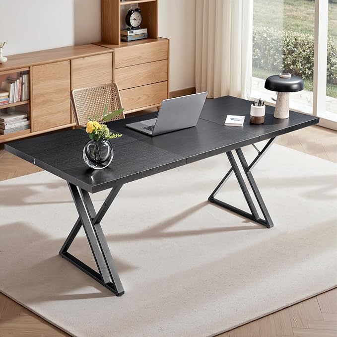 70.9 Inch Executive Desk Large Office Computer Desk with Thicken Frame Modern Simple Workstation Business Furniture for Home Office Modern Industrial Style(Black)