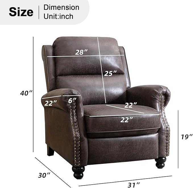 CANMOV Pushback Recliner Chair Faux Leather Armchair Push Back Recliner with Rivet Decoration Single Sofa Accent Chair for Living Room Dark Grey