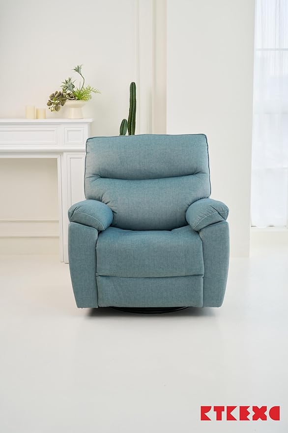 Reclining Sofa Rocking Recliner Chair Manual Adjustable 360 Swivel with Ergonomics Overstuffed Lumbar Arm Support Natural Fabric Surface Made for Living Room Bedroom Nursery Turquoise