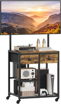 TV Stand with Mount Corner TV Stand with Wheels for TVs up to 50 Inches Rolling Entertainment Center Small TV Stands for Living Room Meeting Room Bedroom Rustic Brown DS08BR