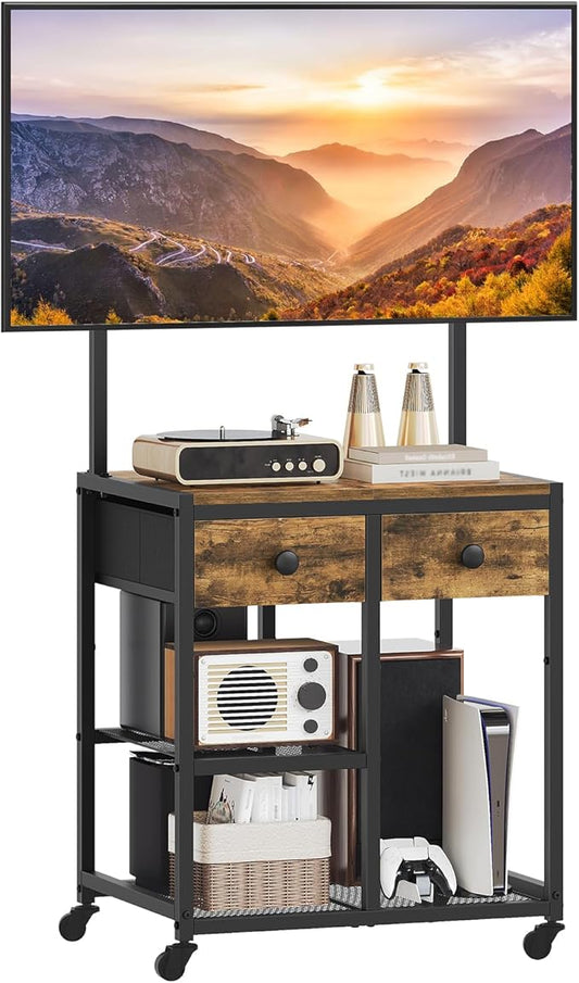 TV Stand with Mount Corner TV Stand with Wheels for TVs up to 50 Inches Rolling Entertainment Center Small TV Stands for Living Room Meeting Room Bedroom Rustic Brown DS08BR