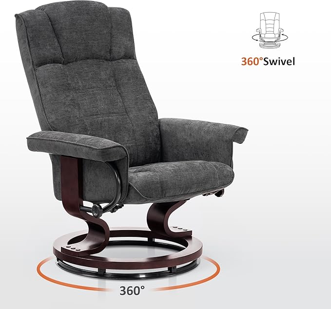 MCombo Manual Swivel Recliner with Ottoman Chair Ottoman Set for RV Small Spaces Living Room Bedroom Office 4919 (Chenille Grey)