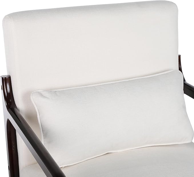 Mid Century Modern Accent Chair with ArmrestsSolid Wood Frame Cushioned Seat &amp Backrest Easy Assembly Ideal for Living Room Bedroom Office Light Beige