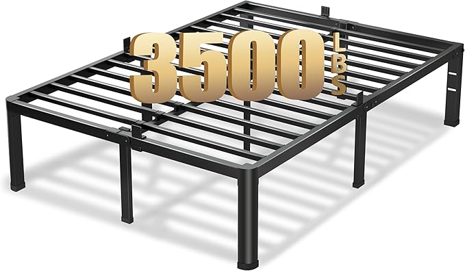 20 Inch Full Size Bed Frame 3500Lbs Heavy Duty Metal Platform with Round Corner Legs Mattress Slide Stopper Steel Slat Support No Box Spring Needed Noise Free Non-Slip Easy Assembly