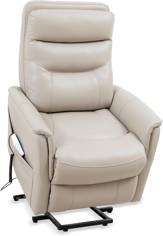 Parker Living Gemini - Softy Ivory Power Lift Recliner Chair with Articulating Headrest 90% Polyester 10% PU Upholstery Electric Recliner for Living Room Bedroom