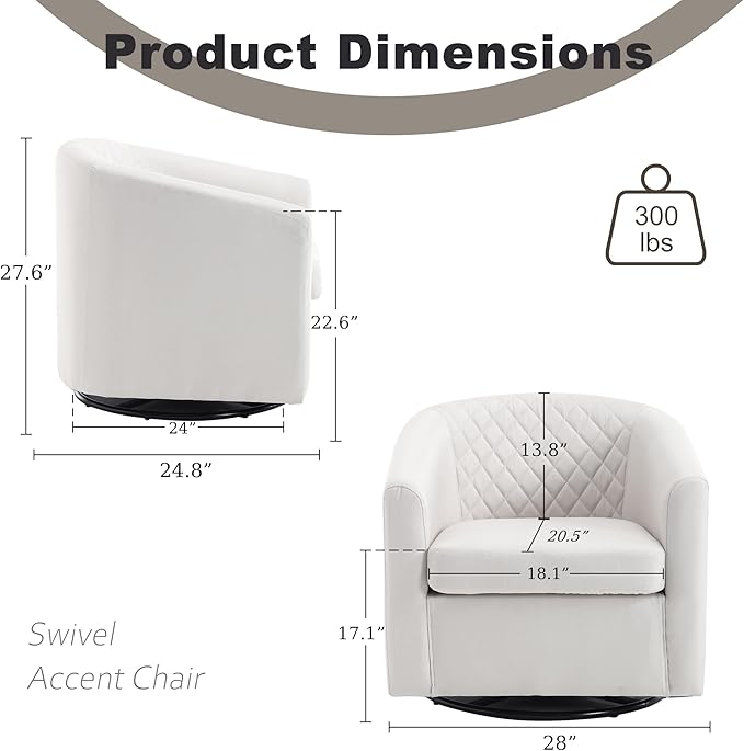 Swivel Gilder Chair Modern Round Armchair 360° Swivel Linen Barrel Chair Club Chair for Living Room Bedroom Office (Beige)