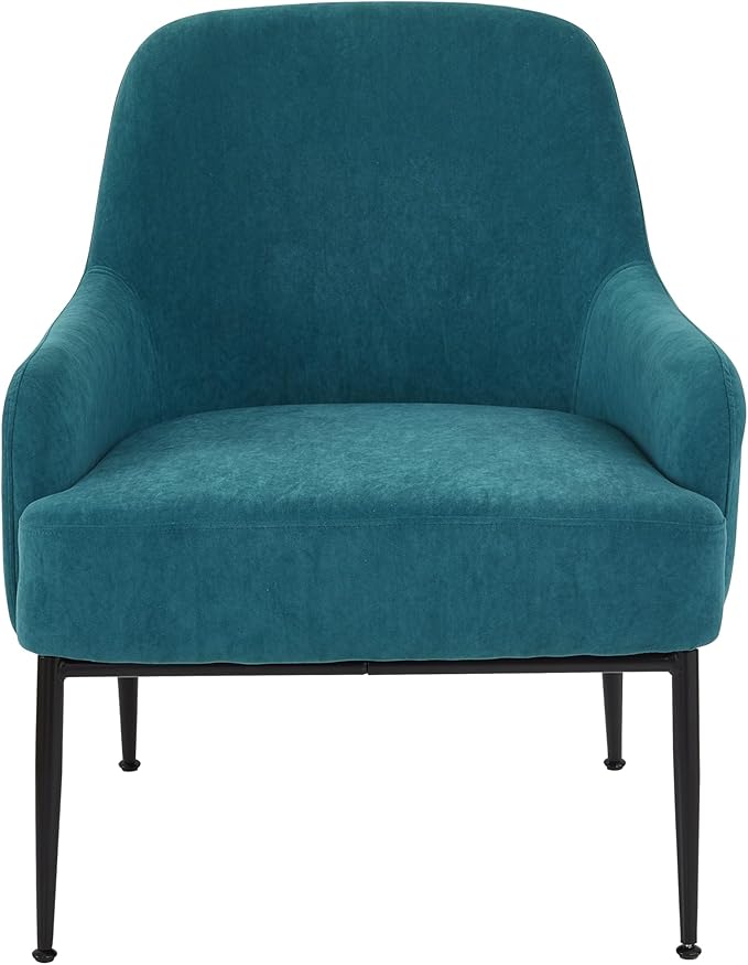 Modern Velvet Armchair with Channel Back Design Black Metal Legs and Soft Upholstery Comfortable Seating for Living Room Bedroom or Office Greenish Blue