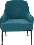 Modern Velvet Armchair with Channel Back Design Black Metal Legs and Soft Upholstery Comfortable Seating for Living Room Bedroom or Office Greenish Blue