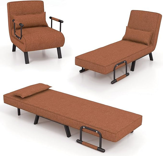 S AFSTAR 4 in 1 Convertible Sofa Bed Sleeper Chair Folding Sofa Arm Chair with Pillow and 6 Position Adjustable Backrest Full Padded Lounger Couch Bed for Home/Office (Coffee)