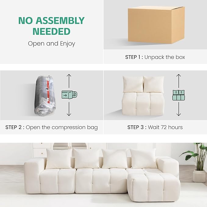 78.7 Boneless Modular Sectional Loveseat Tufted Cloud Couch with Deep Seat Chenille Sofa for Living Room Compressed Sofa No Assembly Required White