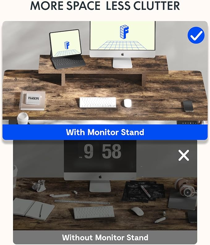 FLEXISPOT Standing Desk with Monitor Stand 48 x 24 Inches One-Piece Electric Height Adjustable Computer Desk with Cup Holder for Home Office Rustic