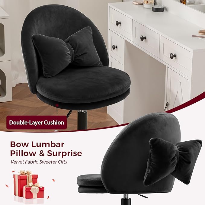 COMHOMA Vanity Chair with Velvet Fabric Small Tall Armless Chair with Back Cute Candy Chair for Girls Gift Living Room/Makeup Room/Bedroom/Kitchen (Height Use: Adjustable from Desk to Bar Height)
