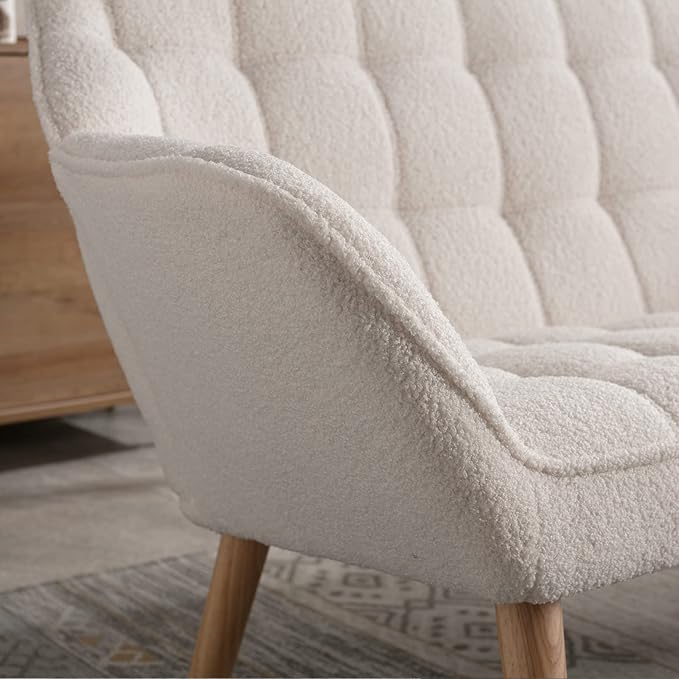 48 Small Loveseat for Small Spaces Upholstered Fluffy White Loveseat Sofa Mid Century Modern 2-Seater Couch with Armrest and Wood Legs for Bedroom Living Room Apartment White