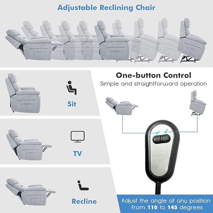 Giantex Power Lift Recliner Chairs for Elderly Fabric Electric Recliner Chair w/Side Pocket &amp Remote Control Living Room Reclining Chair for Seniors Home Theater Bedroom (Grey)