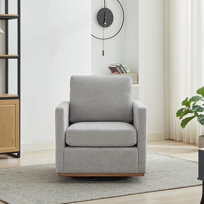 KEIKI 360° Swivel Club Chair with Backrest Pillow Accent Square Single-seat Armchair Upholstered Sofa for Reading Nursery Living Room Bedroom Lounge Hotel