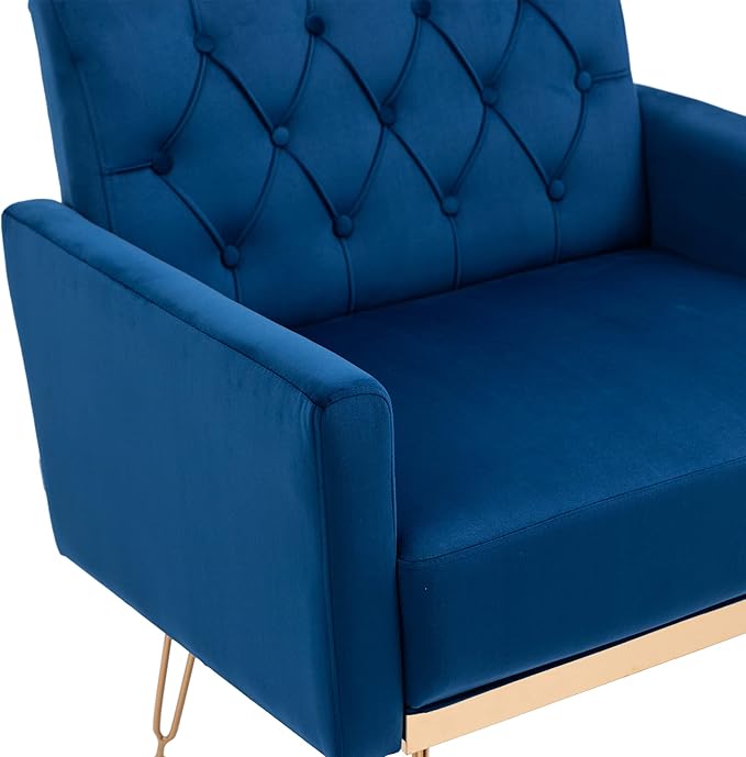 Velvet Accent Chair Upholstered Living Room Accent Armchair Leisure Single Chairs with Rose Golden feet Tufted Sofa Chairs for Home Office Living Room Bedroom Small Space (Navy)