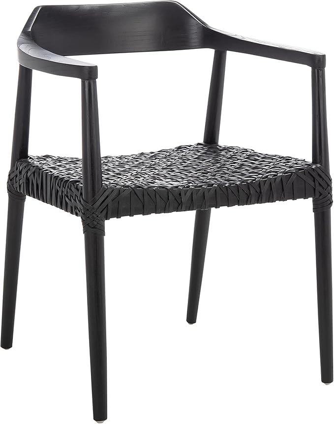 SAFAVIEH Home Collection Munro Black Sungkai Wood/Black Leather Woven Accent Chair (Fully Assembled)
