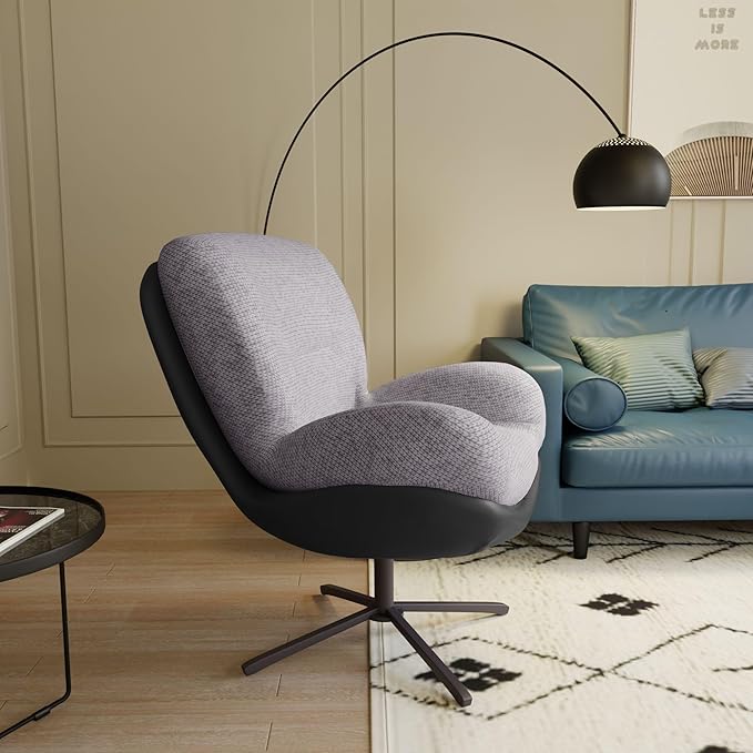 360° Swivel Accent Chair Modern Lounge Chair with Faux Leather and Black Metal Base Frame Comfortable Reading Chair for Small Spaces Living Room Bedroom Reading Corner OfficeLight Gray