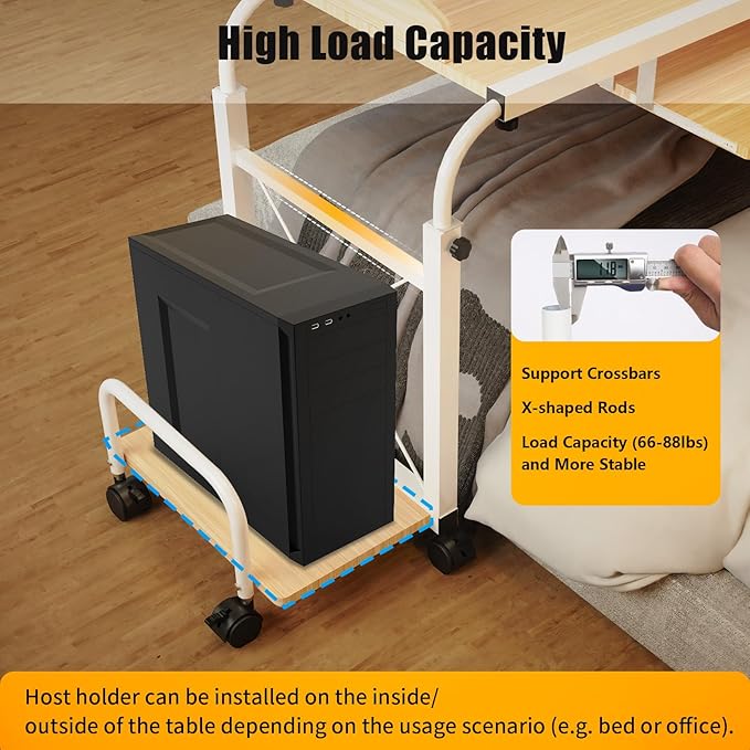 Mobile Stretchable DeskHeight&ampWidth Adjustable Laptop Desk with Wheels Storage Desk Home Office Computer Workstation Portable Rolling Table Laptop Cart for SittingWhite