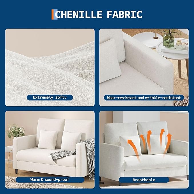 GarveeHome 52-Inch Loveseat Sofa Plush Teddy Fabric Small Couch for Small Spaces Wood Frame Love Seat for Living Room/Bedroom No Assembly Required No Pillow IncludedBeige