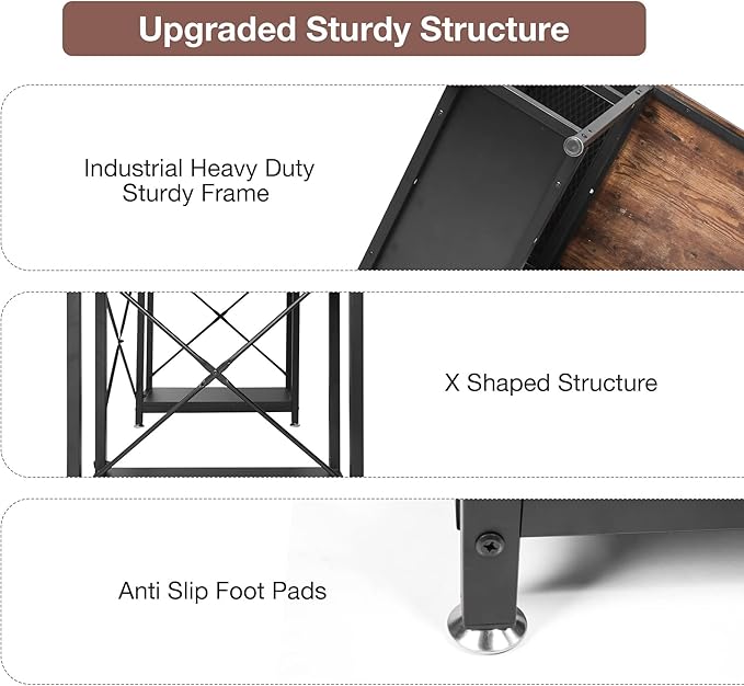 LUCKYERMORE 47 Inch Home Office Computer Desk Small Study Writing Desk with Storage Shelves &amp 4 Hooks Rustic Black Design Perfect for Small Spaces