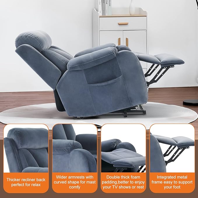 DAZONE Grey Small Power Lift Recliner Chair for Elderly - Quiet Motor Electric Recliner with Overstuffed Comfort with Space-Saving Design for Living Room Bedroom