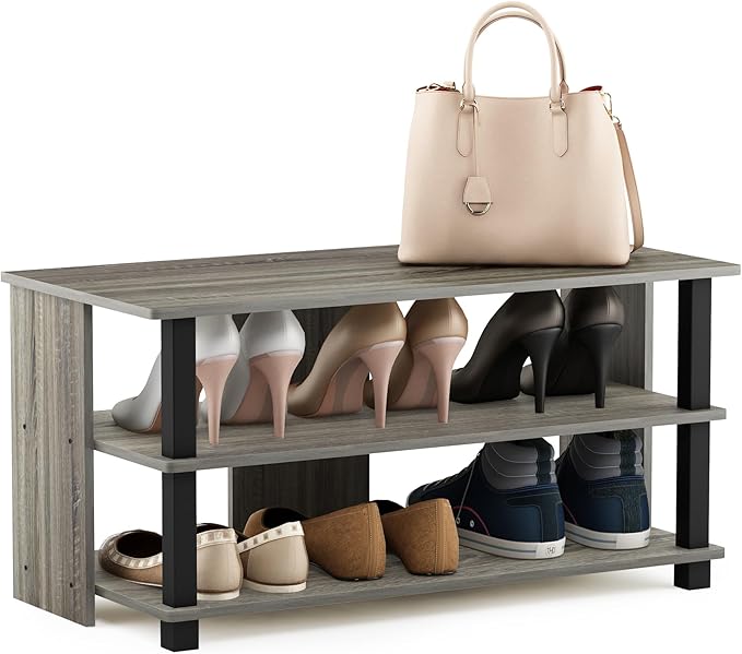 Furinno Sully 3-Tier Stand for TV up to 40 French Oak Grey/Black