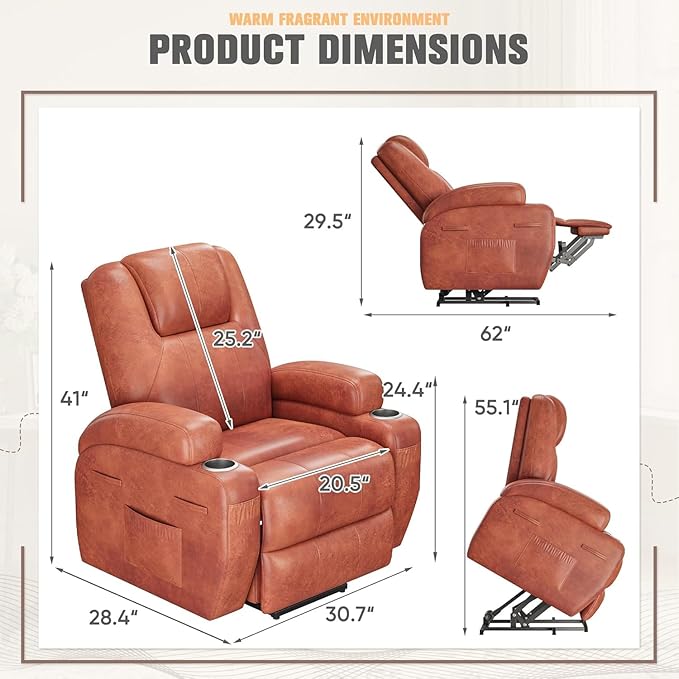 Flamaker Power Lift Recliner Chair Electric Lift Recliner for Elderly Power Lift Recliner Chair with Cup Holders Side Pockets for Living Room (Leathaire Dark Brown)