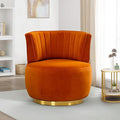 SLEERWAY 360° Swivel Barrel Chair Modern Velvet Round Accent Chair Comfy Upholstered Small Armchair with Gold Metal Base for Living Room Bedroom Nursery Office Sillas para Sala Orange