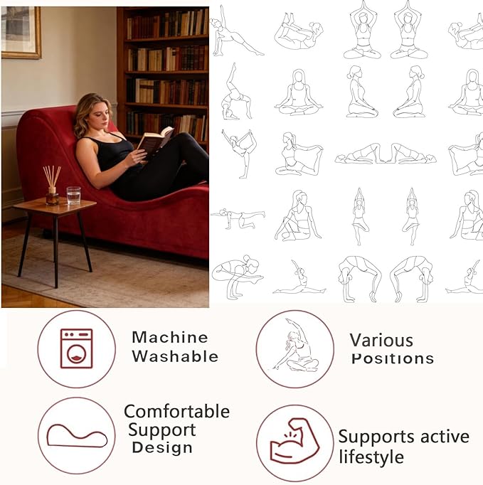 KORZEY Ergonomic Sofa Couch for Stretching Relaxation Exercise with Padded Sponge Removable &amp Washable Non-Slip Bottom Chair for Bedroom Living Room (Red)
