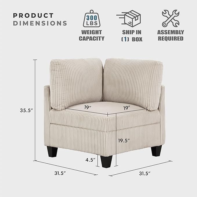 Lexicon Modular Sectional Sofa for Living Room Corduroy Corner Seat with Storage Units of Modular Sectional Couch Upholstered Chair for Customizable Sectional Sofa Couch Beige