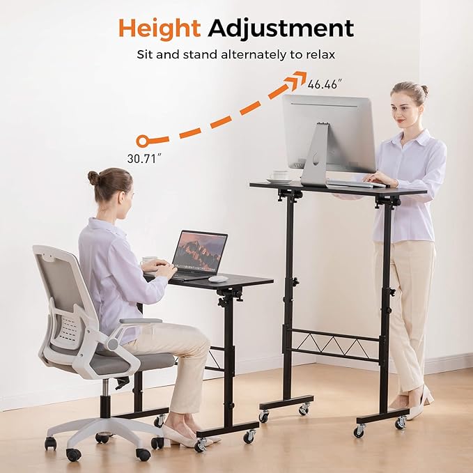 COMHOMA Small Standing Desk Adjustable Height &amp Tiltable Tabletop Mobile Stand Up Desk for Laptop Portable Computer Table for Home Office Work and Walking Pad Treadmill Height 30.7-46.4 Blac