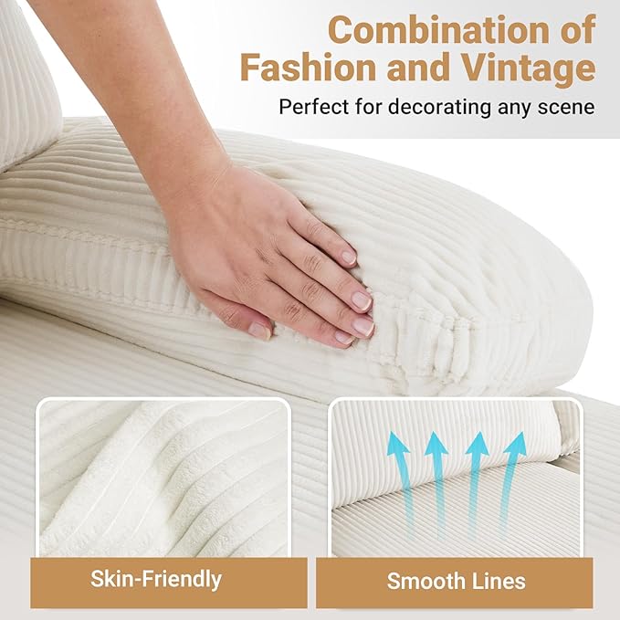 VINGLI 110' U Shaped Comfy Sectional Couch Double Chaise Sofa in Corduroy Fabric for Apartment 4-Seater Upholstered Couch with Memory Foam Modern Couches for Living Room Small Space Beige