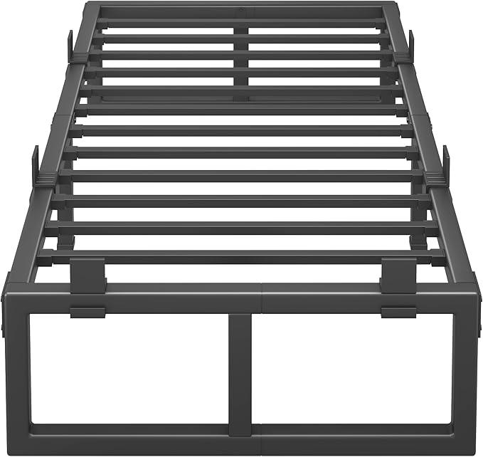 Twin XL Bed Frame 14 Inch Metal Platform Bed Frames with Squeak Free U-Slot Design 6 Non-Slip Guards 3500lbs Heavy Duty Steel Slat Support No Box Spring Needed Under Bed Storage Black