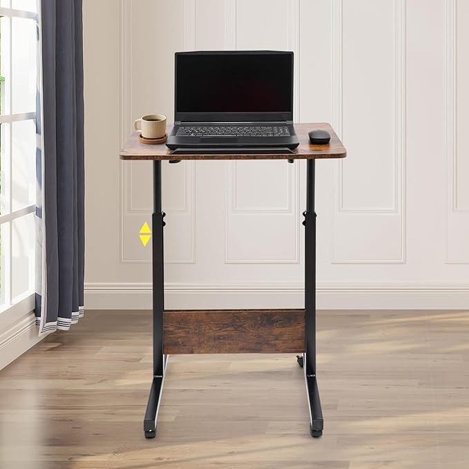 Movable Standing Desk Adjustable Height&ampAngle Rolling Computer Stand Laptop Podium Desk Lectern Portable Tilting Top Mobile Standing Lifting Desk for Office Classroom School (Brown)