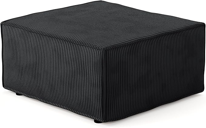 Luxuly Modular Sectional Corduroy Sofa Set L Shaped Couch Reversible Chaise Modular Sectional Couch Mix and Match Pieces Ottoman Black