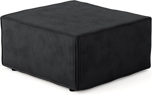 Luxuly Modular Sectional Corduroy Sofa Set L Shaped Couch Reversible Chaise Modular Sectional Couch Mix and Match Pieces Ottoman Black