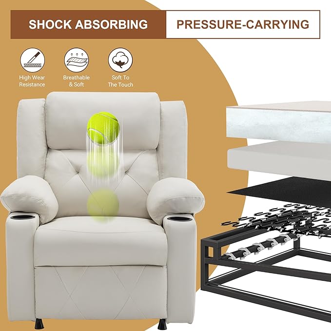 Aklaus Recliner Chair with Foldable Side Table Massage and Heat Reclining Chair Home Theater Seating Reclining Sofa with Side Pockets Cup Holders for Living Room BedroomIvy