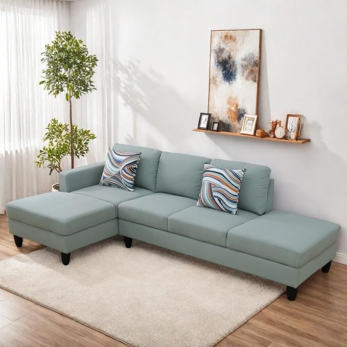 Sectional Sofas for Living Room Furniture Sets 4-Seat Modular Sectional Sofa with Armrests High Elastic Sponge Filled L Shaped Couch for Apartment Green